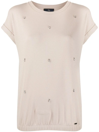 Fay Crystal Embellished Top In Light Beige