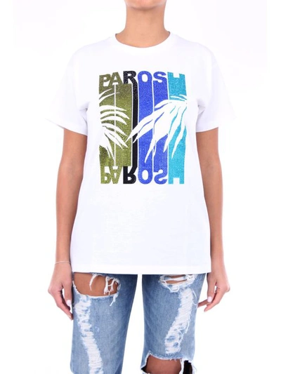 P.a.r.o.s.h Multicolor Logo Print And Rhinestones T-shirt In White