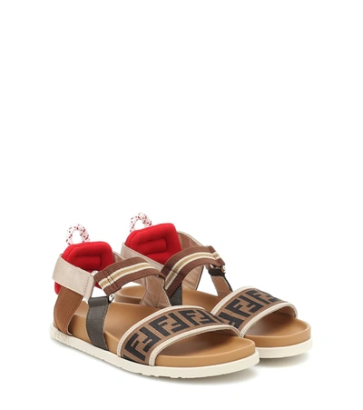 Fendi Kids' Ff Logo-strap Flat Sandals In Beige