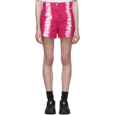 Msgm Tie-dye Print Denim Shorts In 14 Fushia