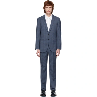 Hugo Boss Boss Blue Check Stretch Tailoring Suit In 426 Blue Ch