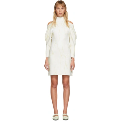 Proenza Schouler Jacquard Long Sleeve Bandana Neck Dress In White Combo