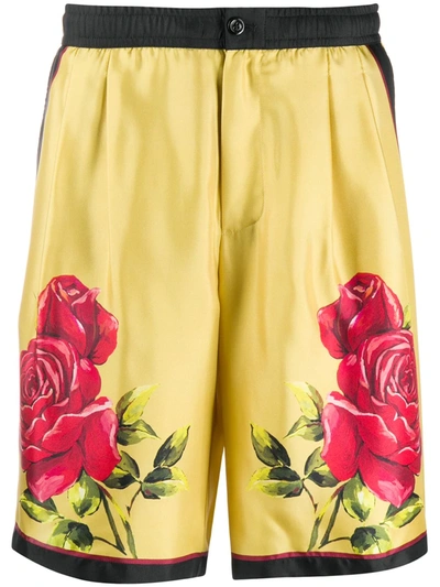 Dolce & Gabbana Dolce And Gabbana Yellow Silk Rose Bermuda Shorts