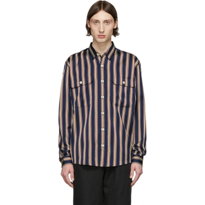 Schnayderman’s Schnaydermans Navy And Off-white Striped Boxy Shirt In Nvy Snd Rst