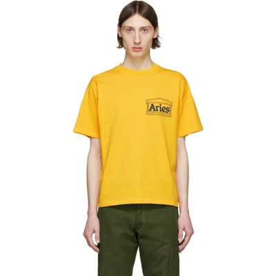 Aries Logo-print Crew Neck T-shirt In Yellow