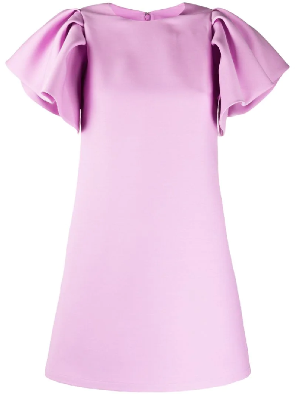 purple flutter sleeve dress