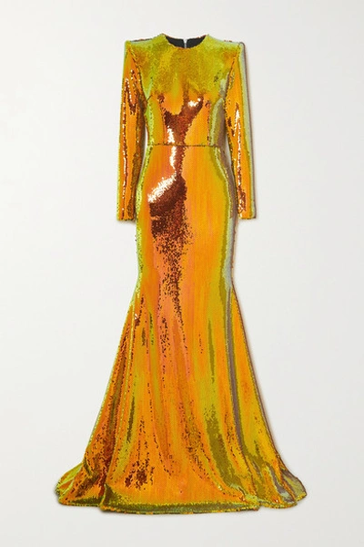 Alex Perry Prescott Sequined Tulle Gown In Orange