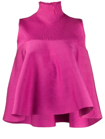 Nina Ricci Embroidered Stretch-knit Turtleneck Top In Pink