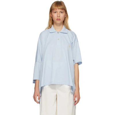 Lanvin Oversized Asymmetric Embroidered Cotton-piqué Polo Shirt In Blue