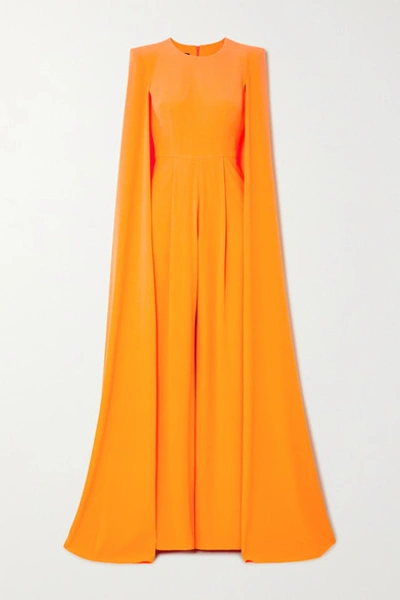 Alex Perry Lila Cape-effect Crepe Jumpsuit In Pastel Orange