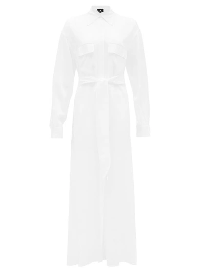 Su Paris Raya Seersucker Maxi Shirt Dress In White