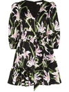 Borgo De Nor Anita Belted Ruffled Floral-print Cotton Mini Dress In Black