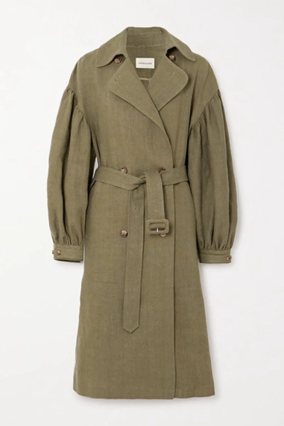 Loulou Studio Pukapuka Oversized Linen Trench Coat In Green