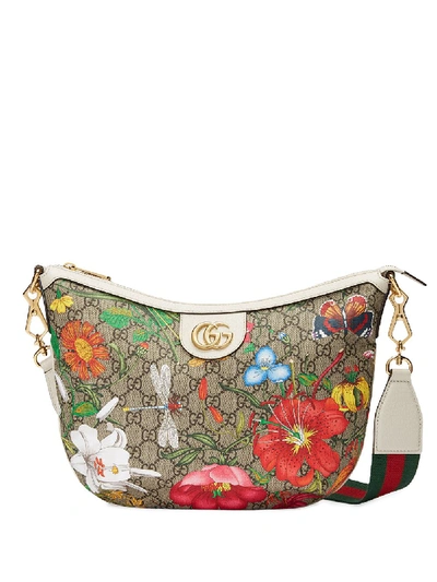 Gucci Gg Flora Shoulder Bag In White And Gg Supreme Flora Canvas