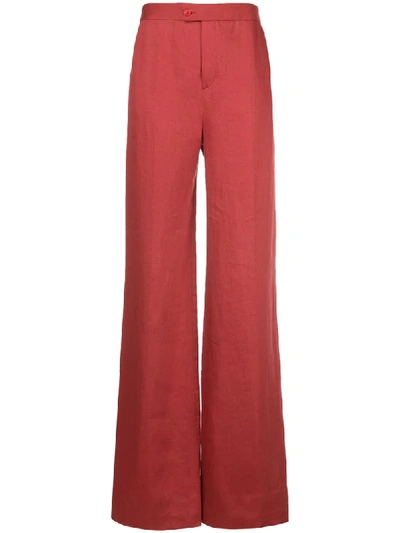 Altuzarra Higbie Linen Straight-leg Trousers In Red