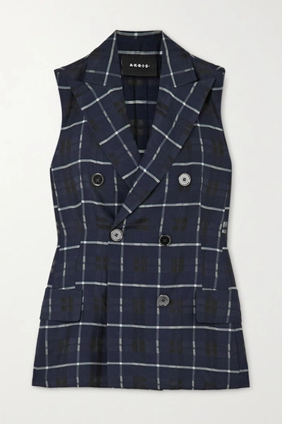 Akris Gerno Double-breasted Checked Cotton And Silk-blend Vest In Navy