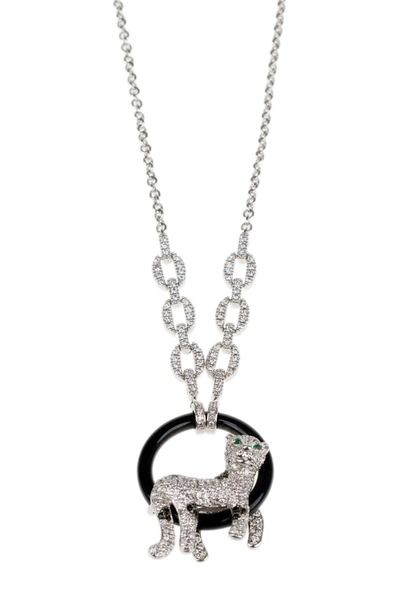 Cz By Kenneth Jay Lane Silvertone, Onyx & Cubic Zirconia Pav&eacute; Panther Pendant Necklace In Clear-black-silver