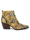 Sam Edelman Winona Snake-print Leather Booties In Yellow Embossed Leather