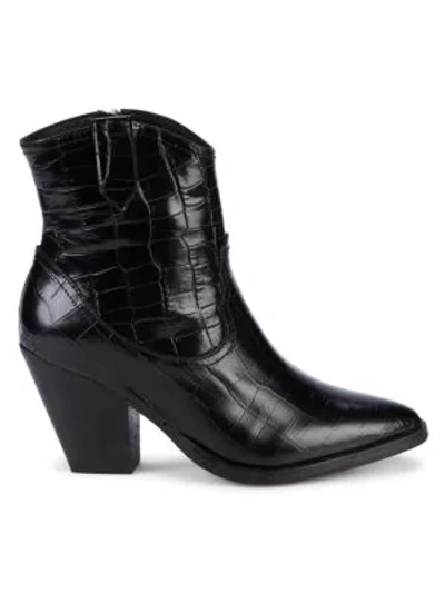 Allsaints Rolene Croc-embossed Leather Booties In Black