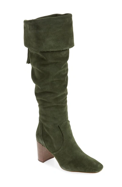 Karl Lagerfeld Razo Suede Heeled Tall Boots In Olive Suede