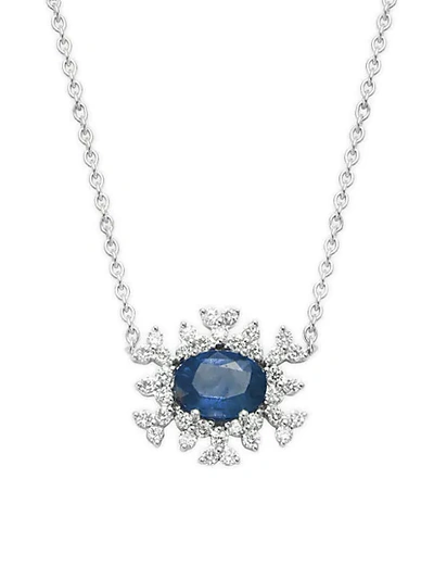 Hueb 18k White Gold, Sapphire & Diamond Pendant Necklace