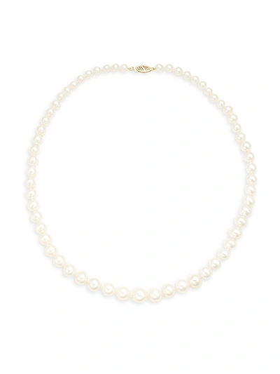 Belpearl Women's 14k Yellow Gold & 4-9mm White Off-round Cultured Pearl Collar Necklace