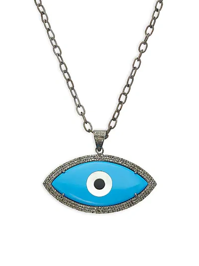 Saks Fifth Avenue Sterling Silver, Diamond & Turquoise Eye Pendant Necklace