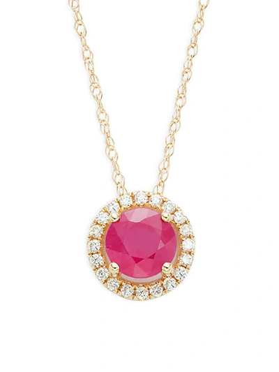 Saks Fifth Avenue 14k Yellow Gold, Ruby & Diamond Pendant Necklace