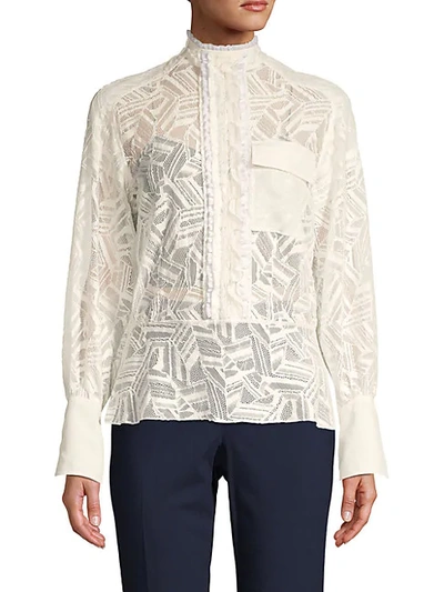 Chloé Embroidered Lace Cotton-blend Blouse In Iconic Milk