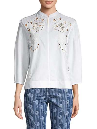 Chloé Embroidered Eyelet Cotton-blend Top In White