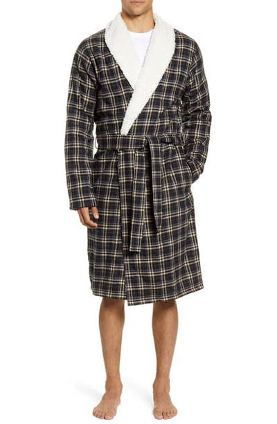 Ugg Kalib Faux Shearling-lapel Plaid Robe In Black