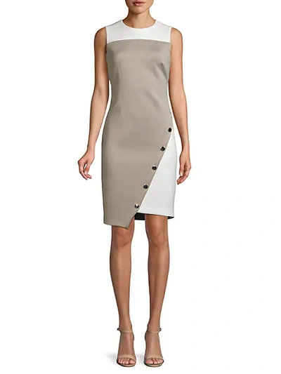 Tommy Hilfiger Colorblock Sheath Dress In Driftwood Ivory