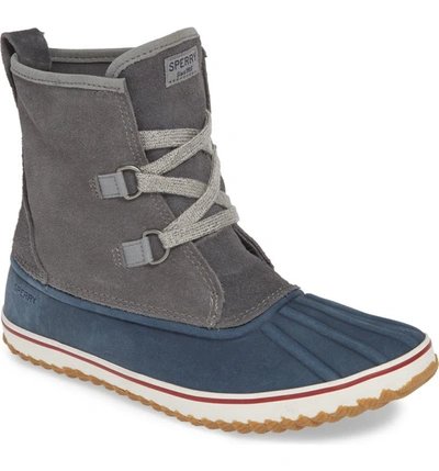 Sperry Schooner Slouch Suede Rain Boots In Grey/ Navy Suede