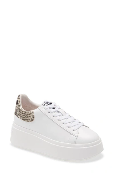 Ash Women's Women's Moby Snake-print Trimmed Leather Platform Sneakers In White