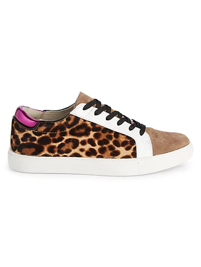 Kenneth Cole Leopard Calf Hair Leather Sneakers In Natural Multi