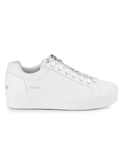 Ash Buzz Leather Platform Sneakers In White Grey