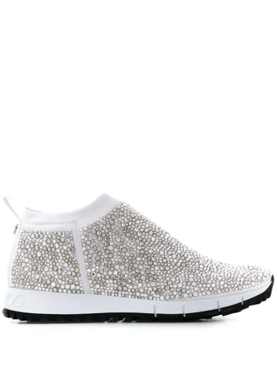 Jimmy Choo Nowary Crystal Embellished Slip-on Sneaker In White/ Crystal
