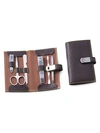 Bey-berk 7-piece Leather & Stainless Steel Manicure Set In Brown