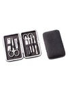 Bey-berk 9-piece Suede & Stainless Steel Manicure Set In Black