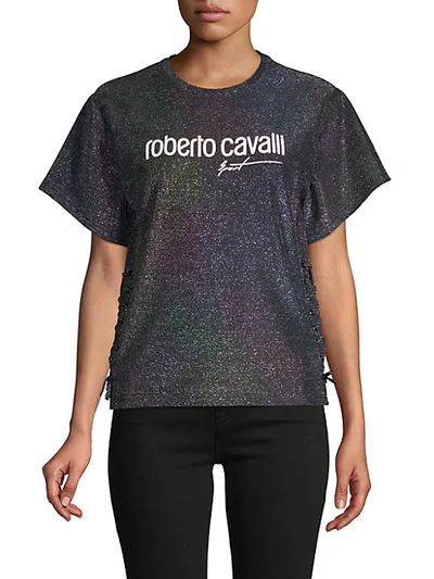Roberto Cavalli Sport Sparkle Lace-up Tee In Black