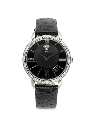 Versace Stainless Steel & Leather-strap Watch