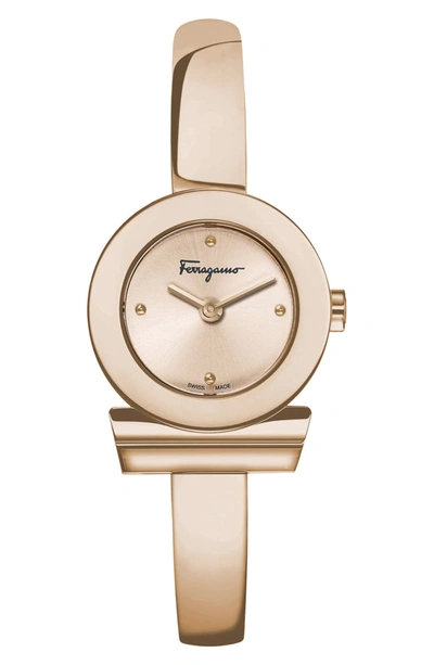 Ferragamo Gancino Stainless Steel Bracelet Watch In Rose Gold