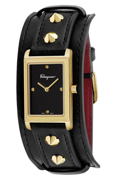 Ferragamo Fiore Stainless Steel & Leather-strap Watch In Gold
