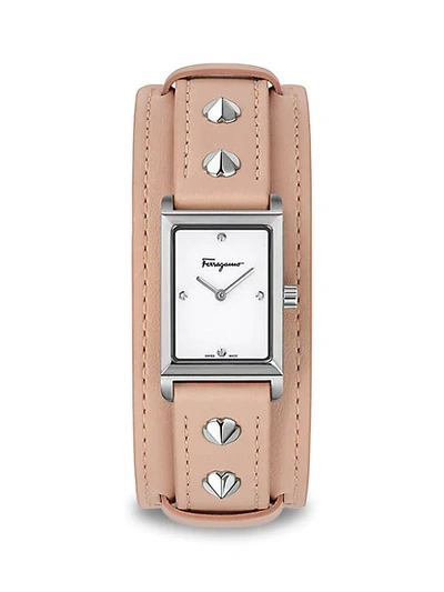 Ferragamo Fiore Studs Stainless Steel & Leather-strap Watch