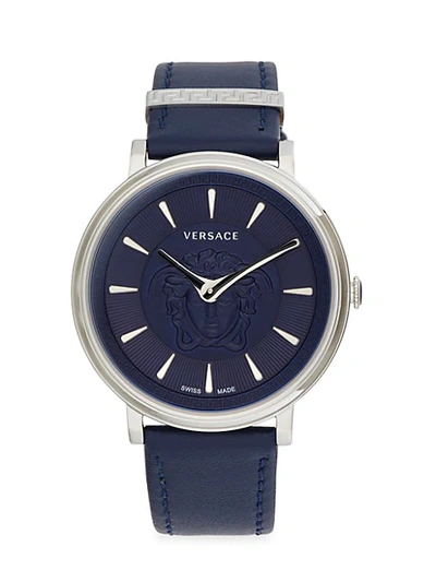 Versace Stainless Steel Leather Strap Watch