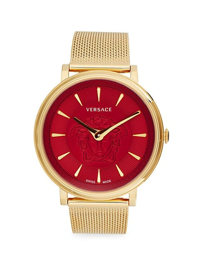 Versace Goldtone Stainless Steel & Red Medusa Dial Bracelet Watch