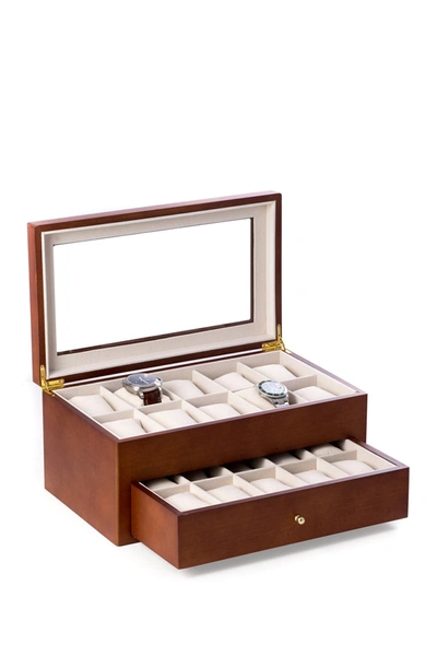 Bey-berk Matte Wooden Window & Drawer Watch Case In Cherry Wood