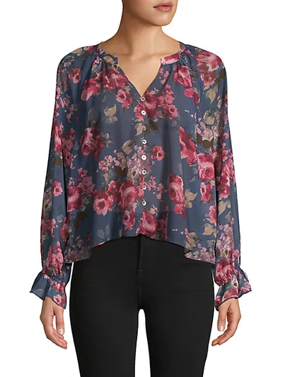 Supply & Demand Moody Floral-print Top In Denim Multi