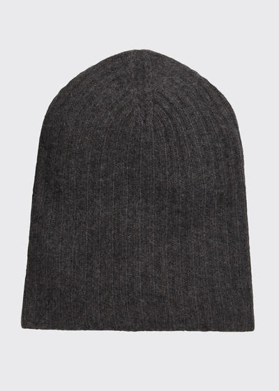 Portolano Men's Cashmere Slouchy Beanie Hat In Dark Heather Grey