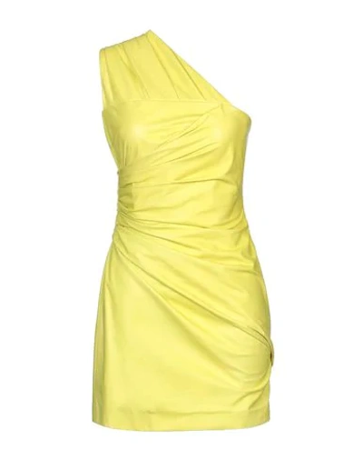 Versace One-shoulder Ruched Leather Mini Dress In Acid Green
